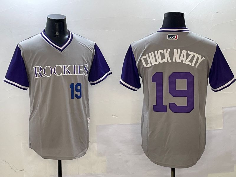 Men Colorado Rockies #19 Chuck Nazty Grey Fashion Game 2025 Nike MLB Jersey style 2->los angeles lakers->NBA Jersey